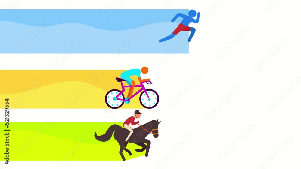 Racing with foot, bicycle and horse riding Racing with foot, bicycle and horse riding