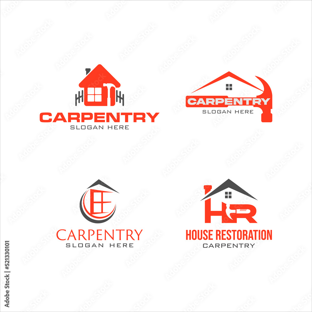 Four carpentry industry for wooden property logo design set Four carpentry industry for wooden property logo design set