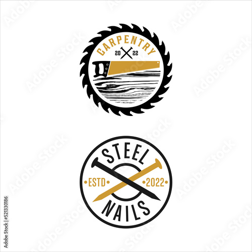 Two circle woodcraft industry logo design template