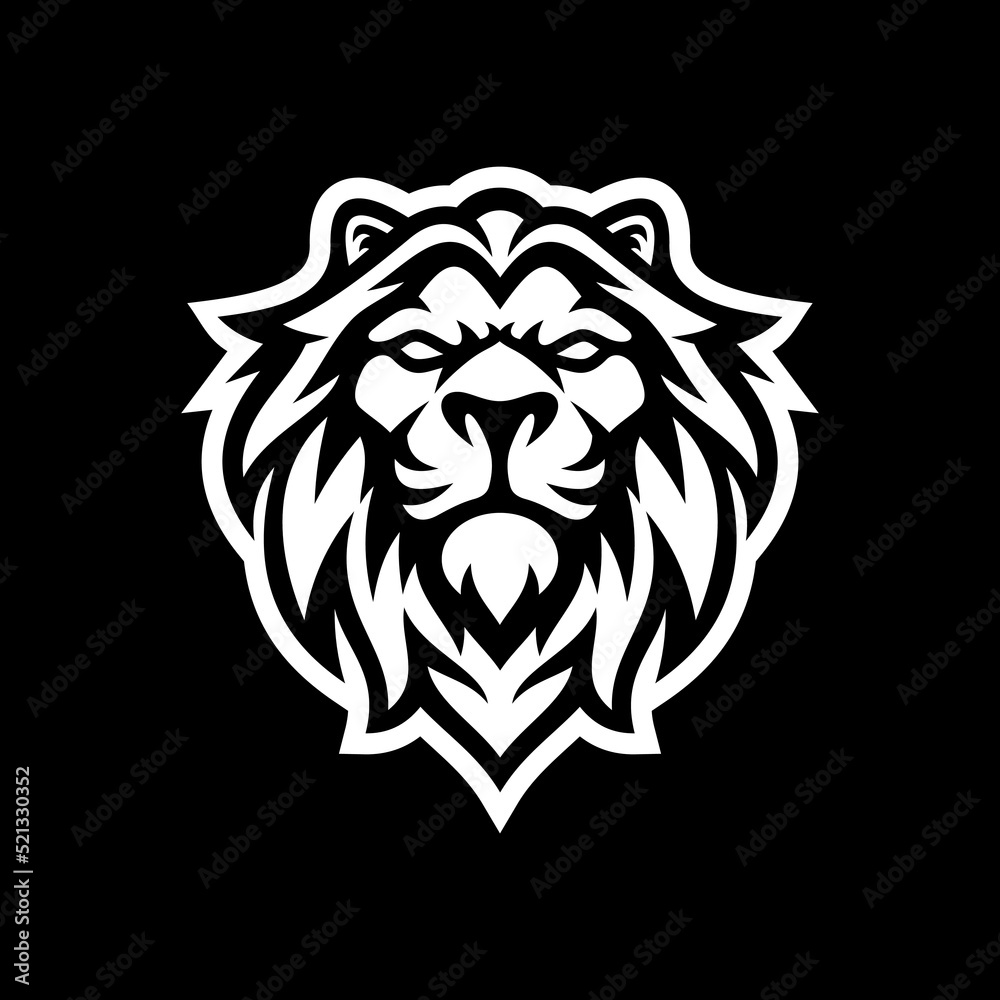 Lion head mascot logo design. Line art vector illustration on dark background Lion head mascot logo design. Line art vector illustration on dark background