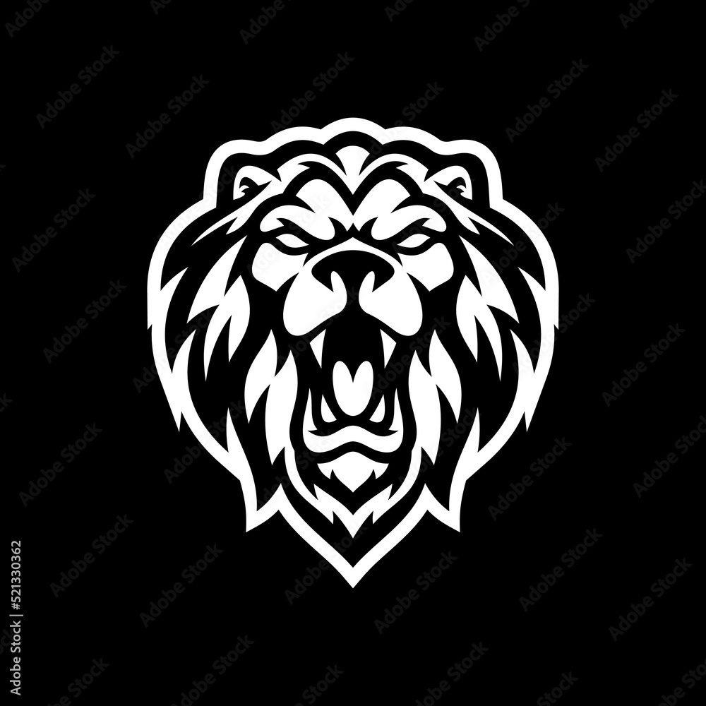 Angry lion head mascot logo design. Line art vector illustration
