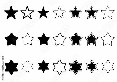 star icon set isolated on white background.outline silhouette star collection