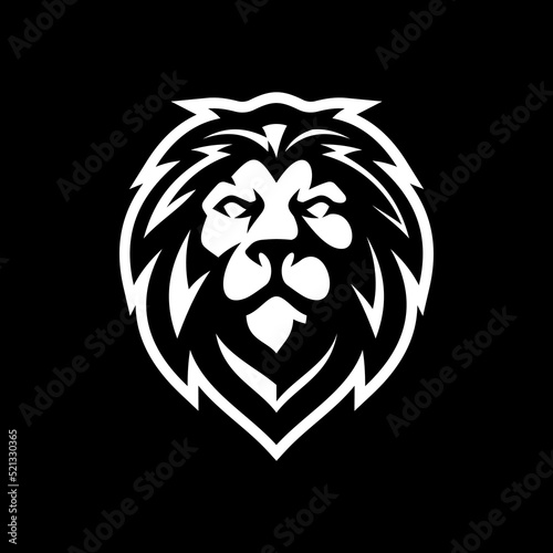 Lion head mascot logo design. Line art vector illustration on dark background