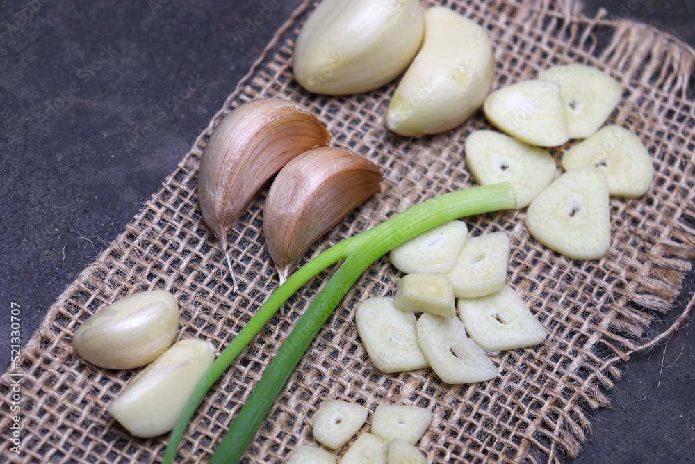 garlic with tree on kitchen garlic with tree on kitchen