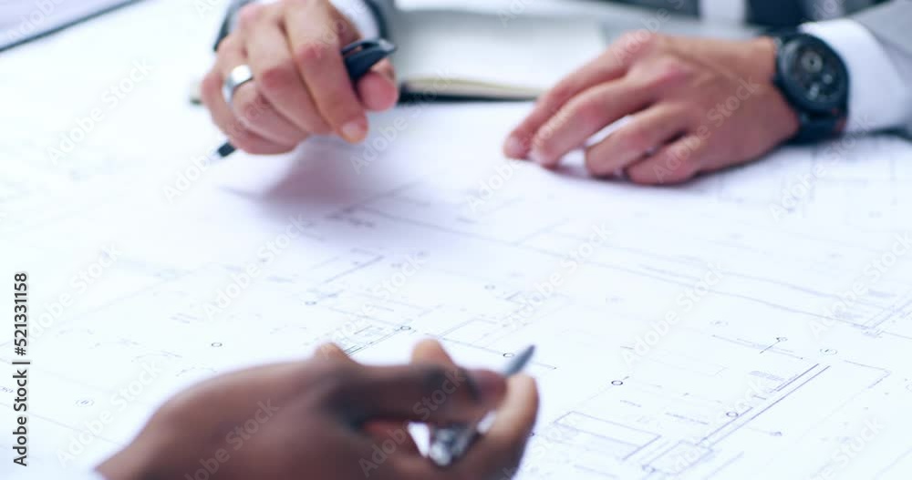 Architect engineers hands in a meeting, drawing a creative architecture ...