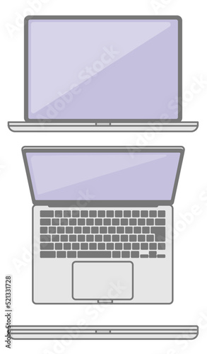 Illustration of laptop computer from front and overhead view