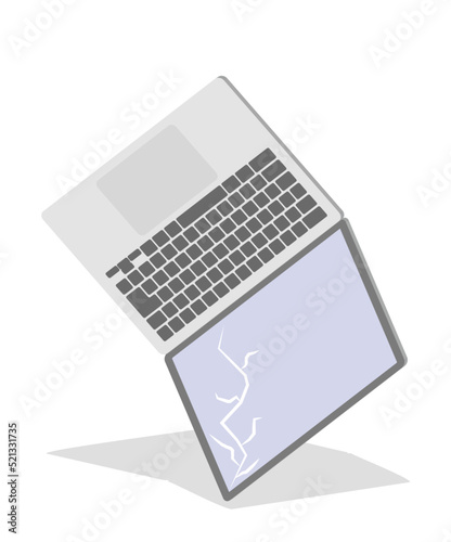Illustration of a laptop computer that fell and broke