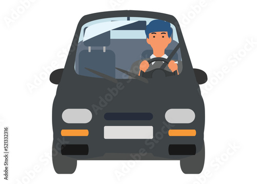Young man driving a car. Simple illustration.
