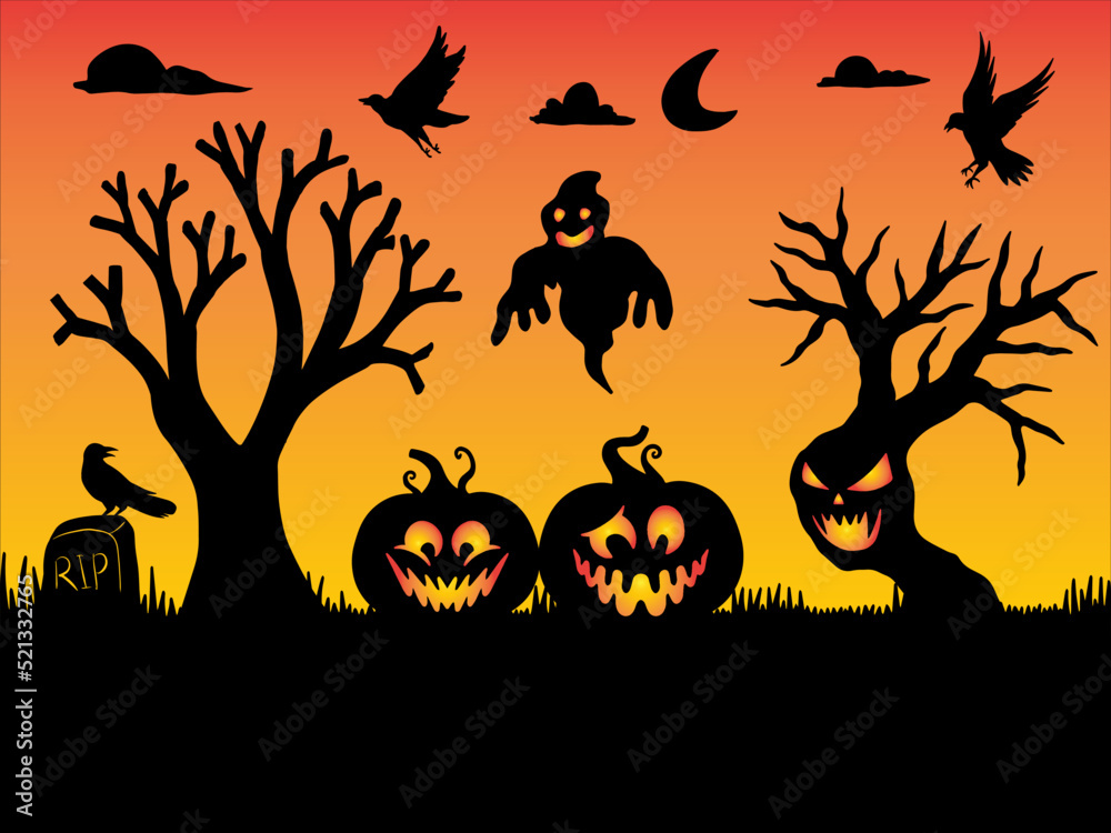 Halloween Silhouette Background Illustration Halloween Silhouette Background Illustration