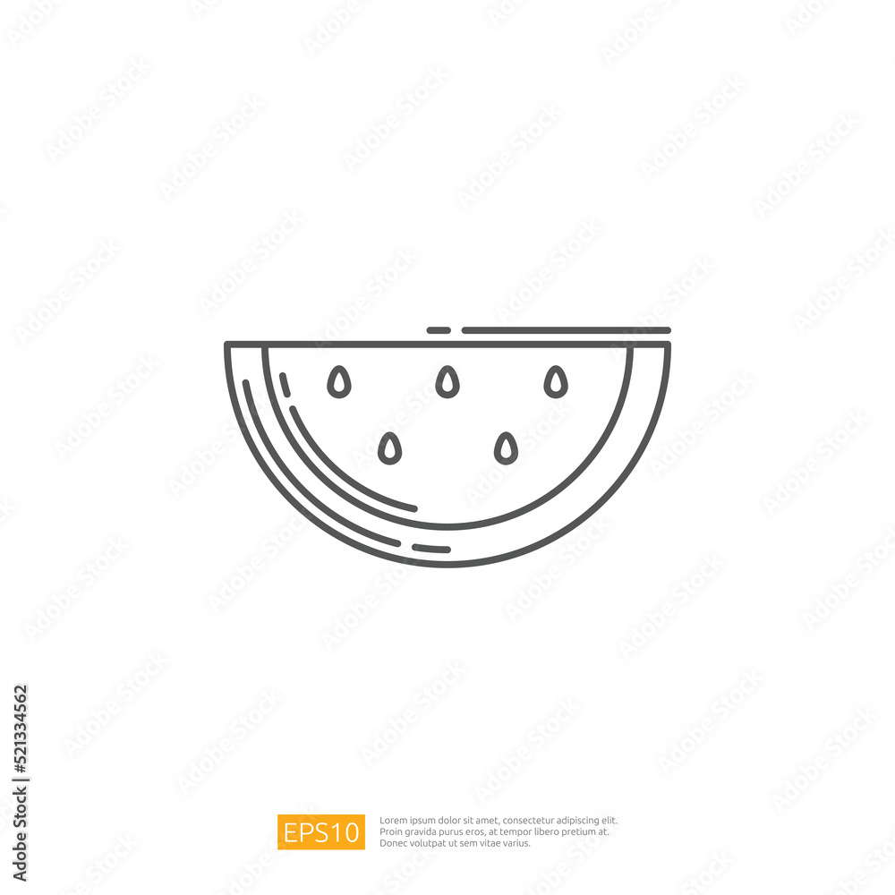 Watermelon Vegetable and Fruit. Summer Vacation Outline Icon Watermelon Vegetable and Fruit. Summer Vacation Outline Icon