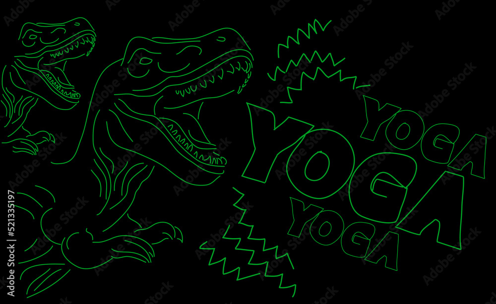Dinosaur with speech bubble saying Yoga word.