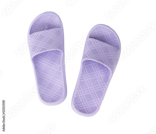 Top view of purple rubber flip-flops isolated on a white background. Flat lay.