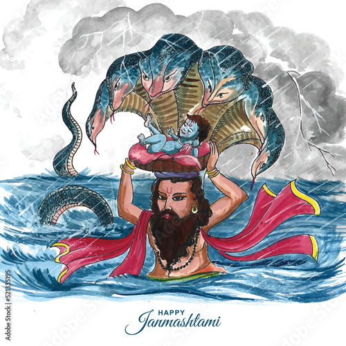 Happy janmashtami lord krishna in janmashtami festival card background