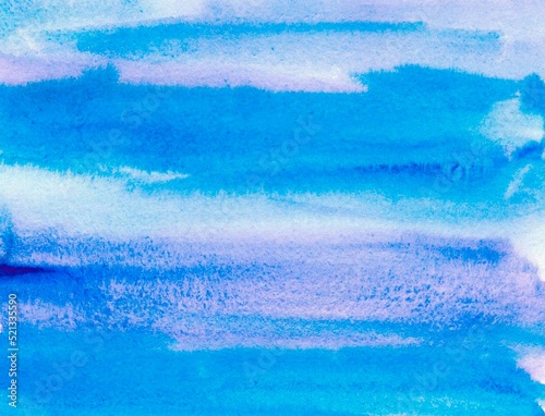 Abstract watercolor background with blue horizontal strokes, hand-drawn.