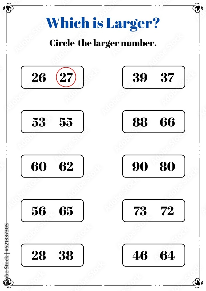 Circle the Larger Number Kids Practice Mathematics Material for Homework, Select The Greater Number Workbook Templates for Kindergarten.