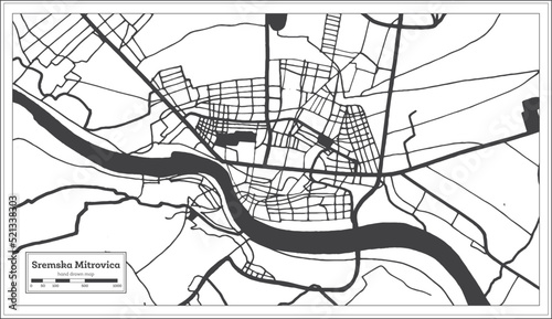 Sremska Mitrovica Serbia City Map in Black and White Color in Retro Style Isolated on White. photo