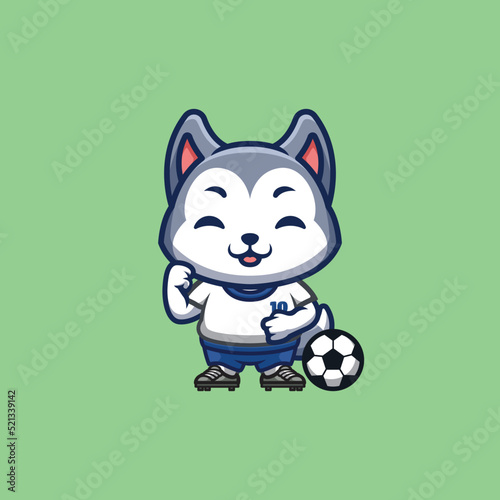 Husky Football Cute Creative Kawaii Cartoon Mascot Logo