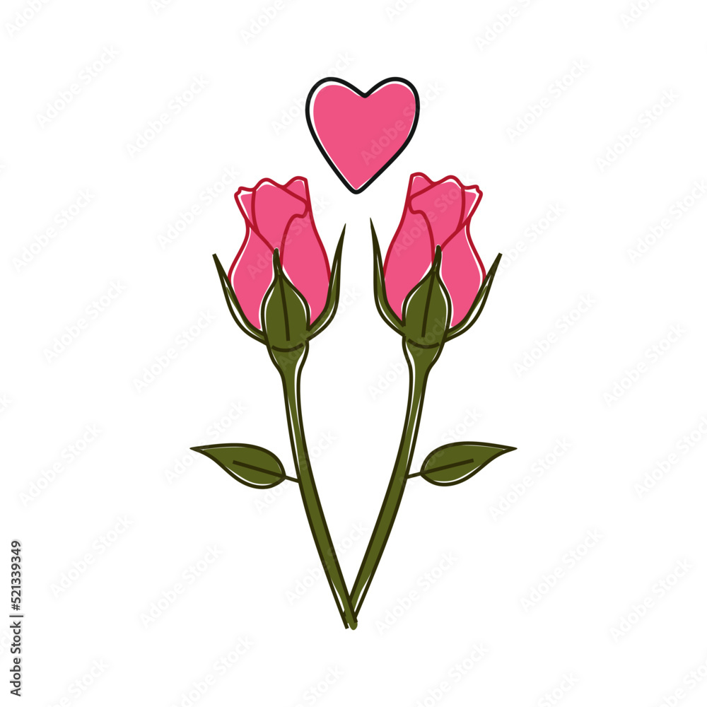 flower and heart concept vector. Design flower rose isolated on white background flower and heart concept vector. Design flower rose isolated on white background