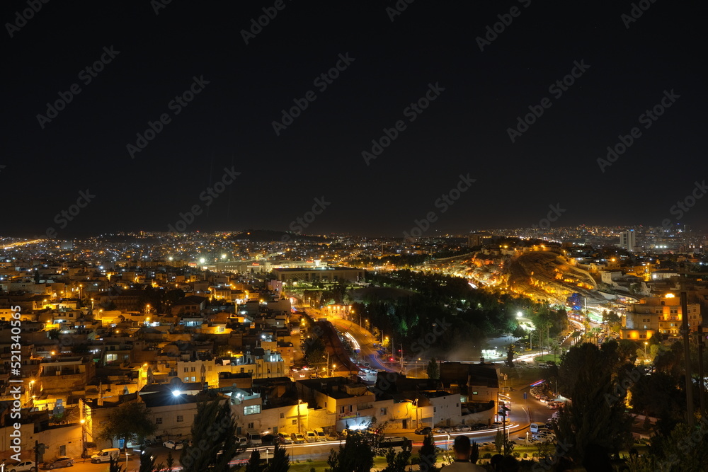 07.11.2022. Şanlurfa. Turkey. City view of sanliurfa at night. City view from hill, called as abraham hill name is ibrahim tepesi