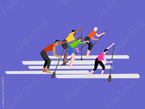 Sup surfing competitions. The World Cup. Men's swim. Vector flat illustration. Isolated image.