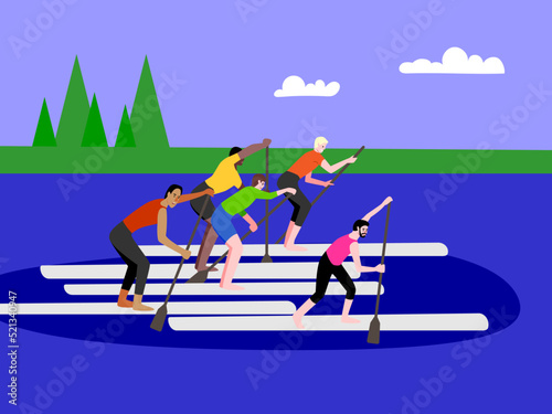 Sup surfing competitions. World Championship. Vector flat illustration.