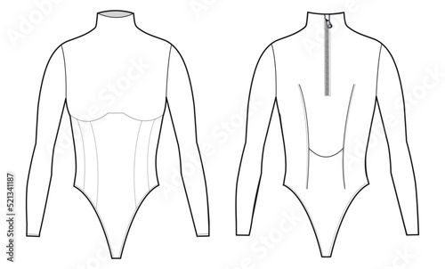 leotard flat sketch vector illustration front and back view template