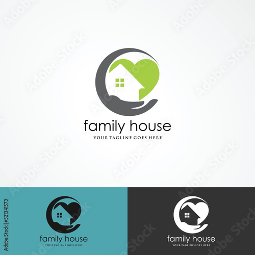 family smile at home logo vector icon illustration, happy family with hom