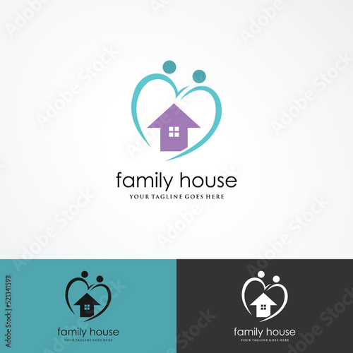 family smile at home logo vector icon illustration, happy family with hom