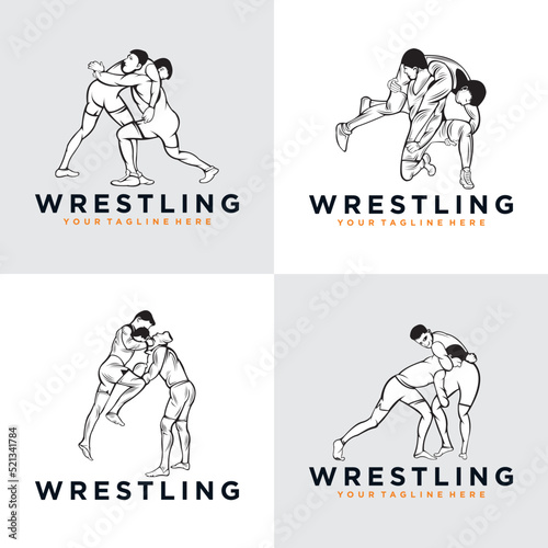 set of wrestling logo vector design silhouette