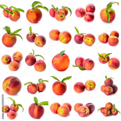 Fototapeta Naklejka Na Ścianę i Meble -  Set of ripe peaches isolated on white