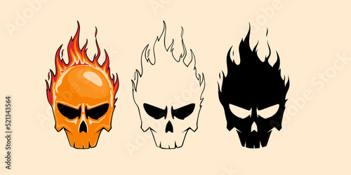 Skull with fire hand drawn vector illustration suitable for stickers, t shirt, totebags, hat, and poster design