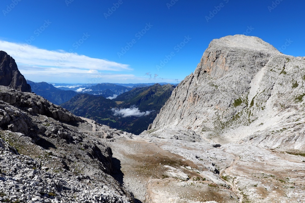 Panoramic view of Rosetta Mount in Italian Dolomites in summer
