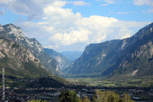 wide valley leading up to Trento and the data mountains in northern Italy