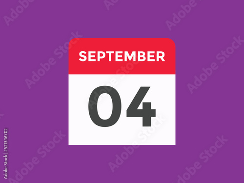 september 4 calendar reminder. 4th september daily calendar icon template. Vector illustration 