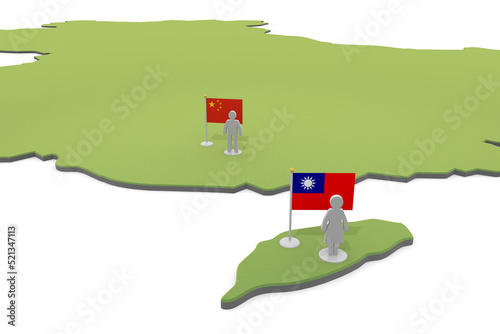 Taiwan and China. World map and relationships. flags and people.