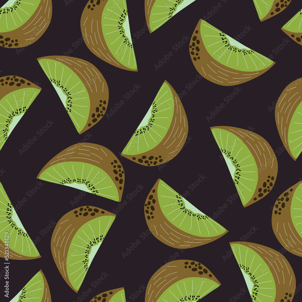 Hand Drawn Vector Seamless Pattern with Kiwifruit