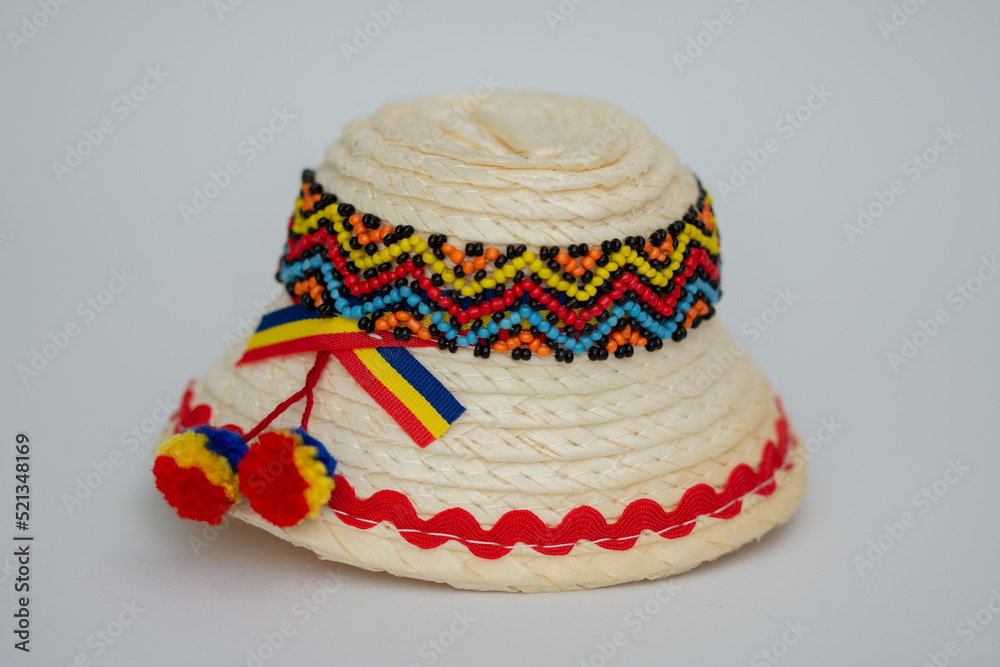 romanian traditional straw hat on black background ,Maramures,ROMANIA