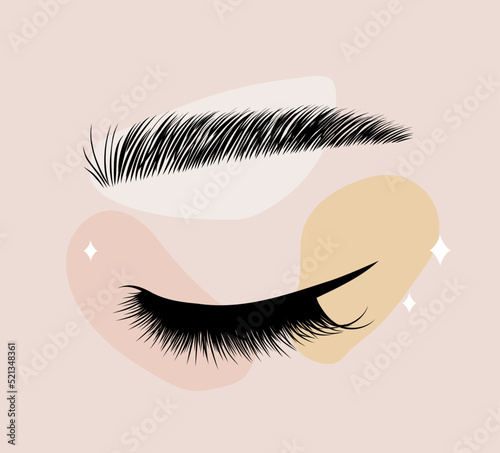 Lash maker logo. Hand drawn female eyes. Lamination and extension eyelashes. Beauty studio icon. Linear vector Illustration in trendy minimalist style.