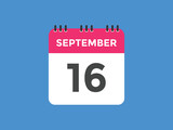 september 16 calendar reminder. 16th september daily calendar icon template. Vector illustration 
