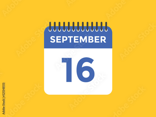 september 16 calendar reminder. 16th september daily calendar icon template. Vector illustration 
