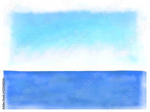 水彩風海と青空のベクター背景イラスト
