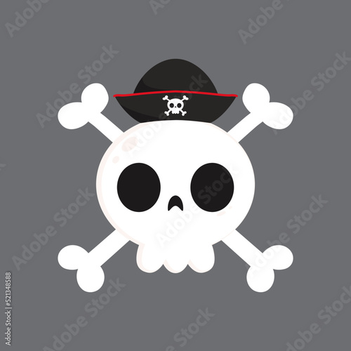 Black Skull on dark blue background. Skull icon. Halloween icon. Skull in a Pirate hat. 