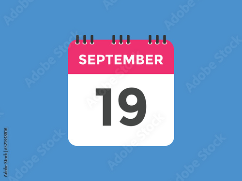 september 19 calendar reminder. 19th september daily calendar icon template. Vector illustration 
