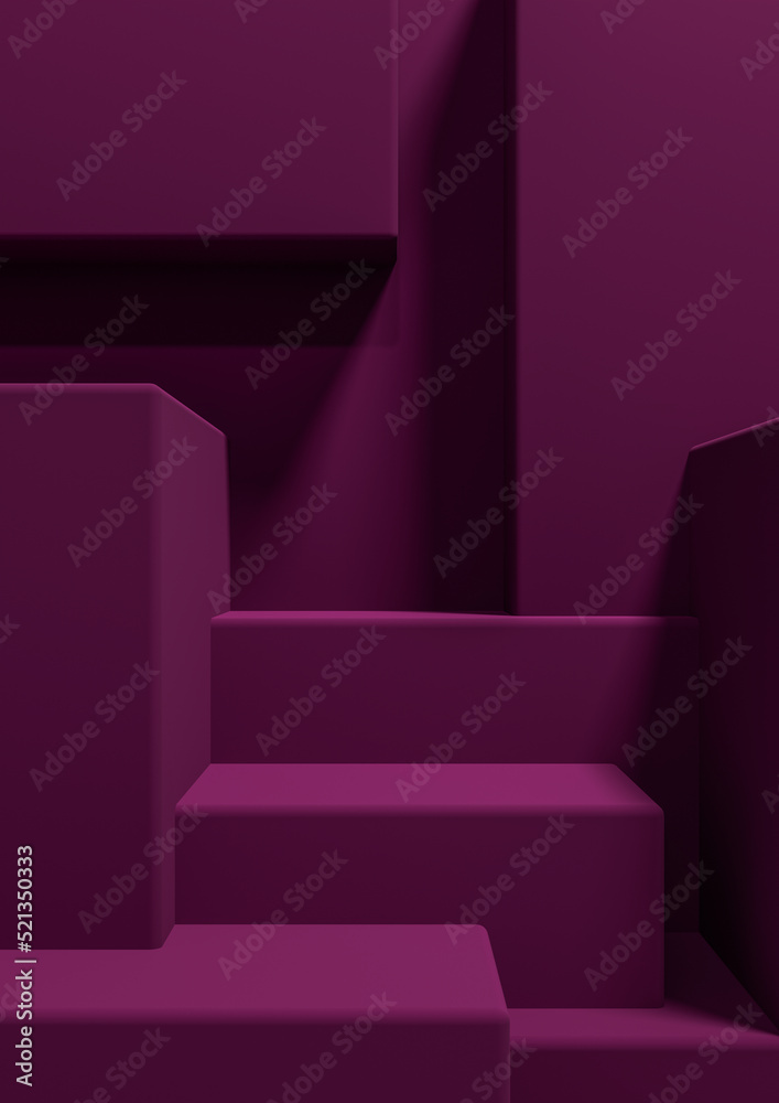 Dark magenta, purple 3D Illustration simple minimal product display background side view abstract squares podium stand for product photography or wallpaper for luxury products Dark magenta, purple 3D Illustration simple minimal product display background side view abstract squares podium stand for product photography or wallpaper for luxury products