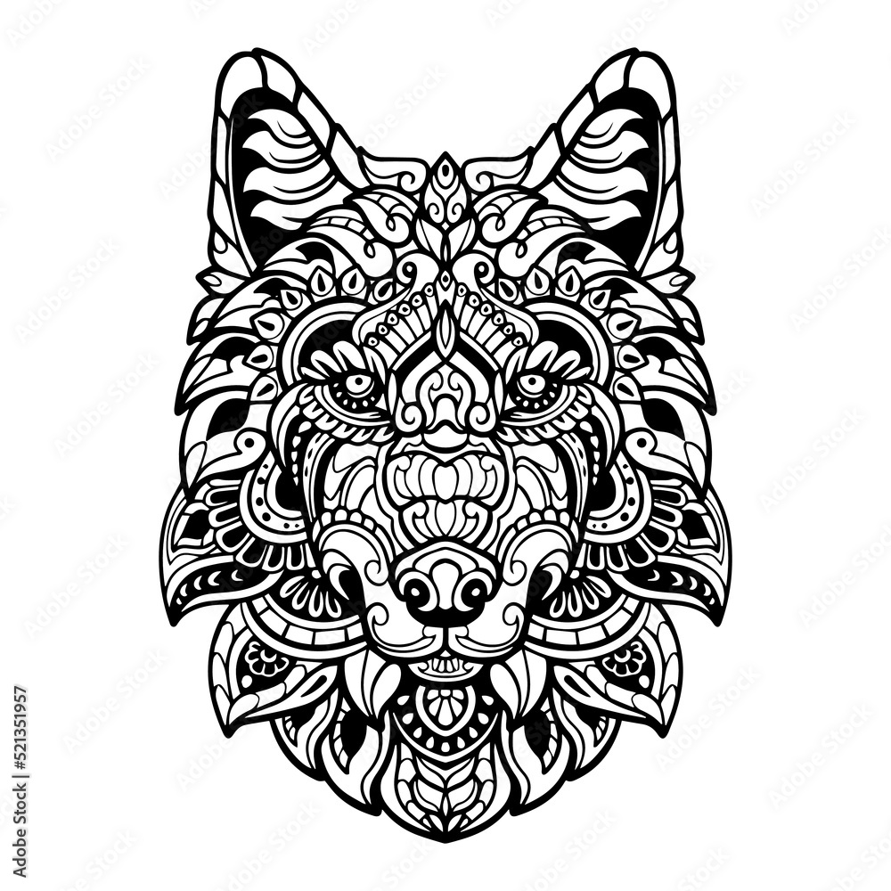 Fototapeta premium Wolf head zentangle arts isolated on white background