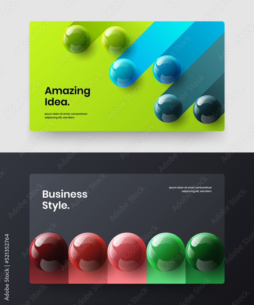 Trendy realistic balls landing page concept bundle. Isolated banner vector design layout set.