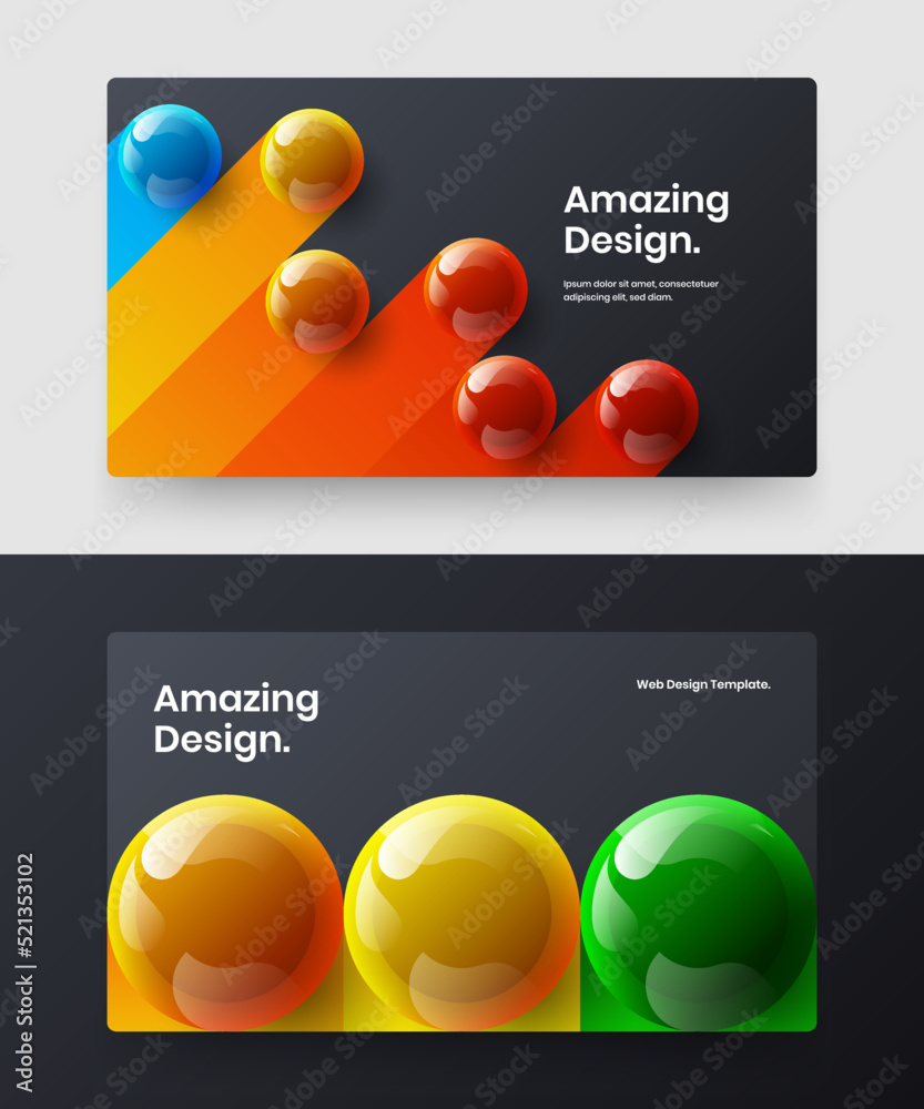 Trendy realistic spheres flyer illustration bundle. Abstract brochure design vector concept collection.