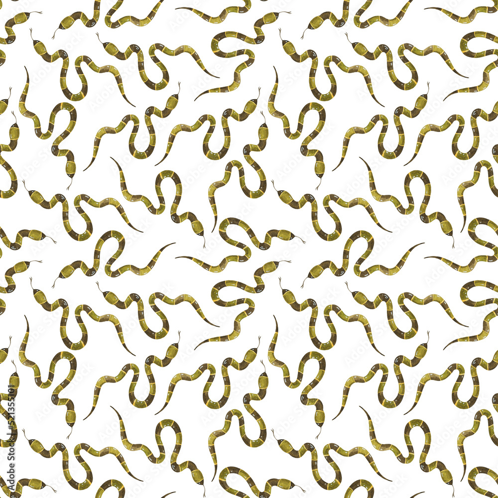 Watercolor seamless pattern snake. Exotic watercolor background.
