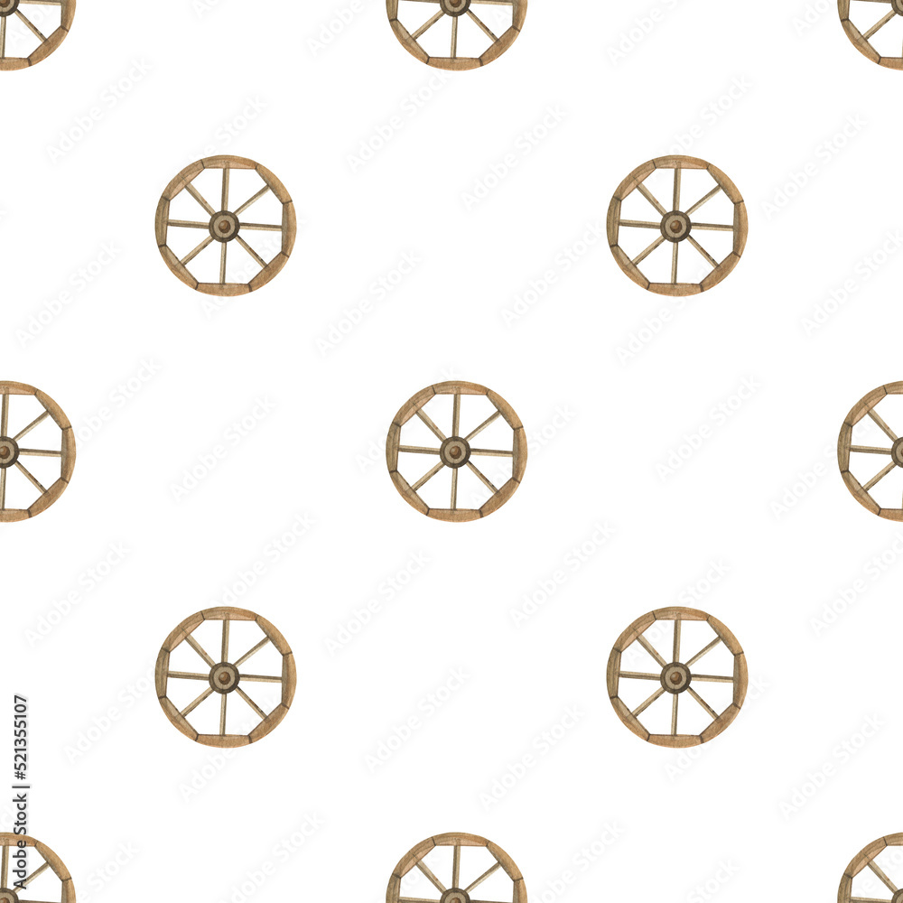 Watercolor seamless pattern wooden wheels. Wild West pattern Watercolor seamless pattern wooden wheels. Wild West pattern