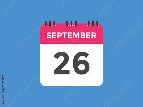september 26 calendar reminder. 26th september daily calendar icon template. Vector illustration 

